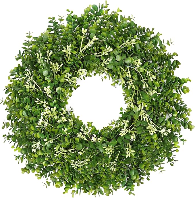 24-26 Inch Large Greenery Eucalyptus Boxwood Wreaths Artificial Easter Summer Spring Wreaths for Front Door Outdoor All Season Spring Decorations for Home Porch Room Window Wall Farmhouse (Berries)
