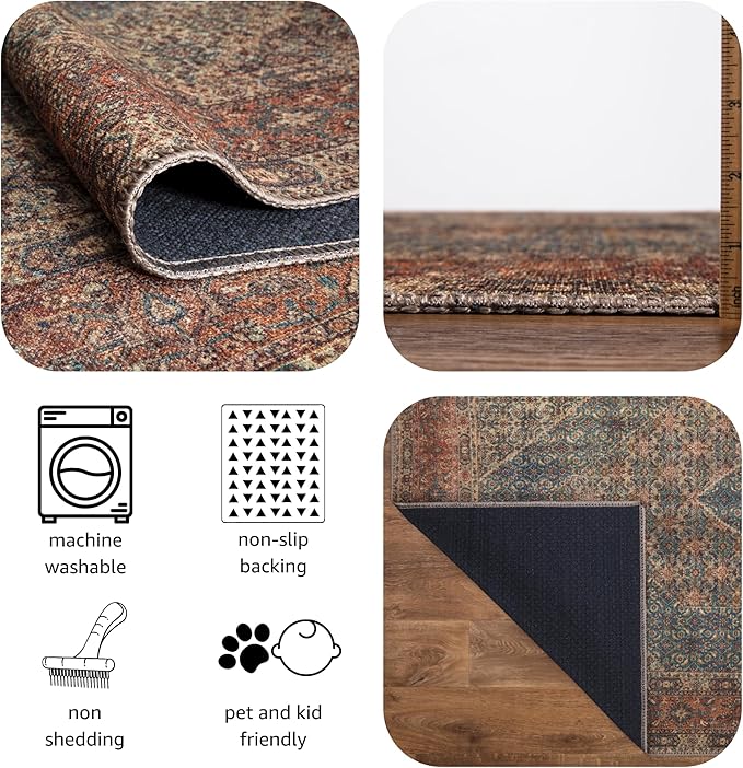 Keen Home Design 5x7 Rug - Machine Washable Area Rug with Non-Slip Backing, Ideal for Living Room, Dining Room, Bedroom - Vintage, Easy Clean, Durable, Low Pile Rug - (5' x 7')