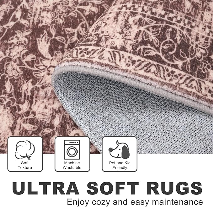 KILOCOCO Small Area Rug 2x3 Entryway Rugs Printed Vintage Red Floral Washable Rug Non-Slip Kitchen Rug Indoor Door Mat, Accent Throw Rugs for Laundry Room Bedside Entrance Holiday Decor