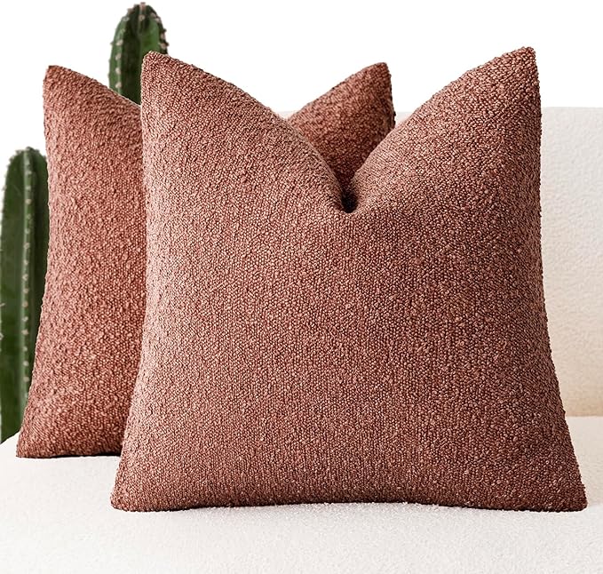 Foindtower Pack of 2 Textured Boucle Throw Pillow Covers Accent Solid Pillow Cases Cozy Soft Decorative Couch Cushion Case for Chair Sofa Bedroom Living Room Home Decor 18x18 Inch Orange Rust Red