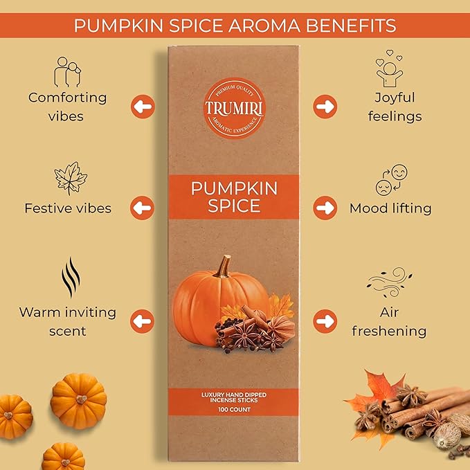Pumpkin Spice Incense Sticks - Pack of 100 Inscents-Sticks - Inciensos Aromaticos Made with Natural Spices - Scented Insence Non Toxic Insense Incents