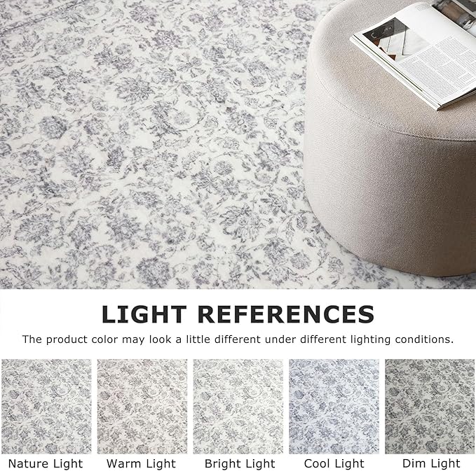 2x3 Washable Rug Soft Area Rug for Entryway, Grey Non-Slip Indoor Door Mat Distressed Floral Low-Pile Kitchen Rugs, Neutral Vintage Carpet for Entrance Kitchen Bedside Farmhouse
