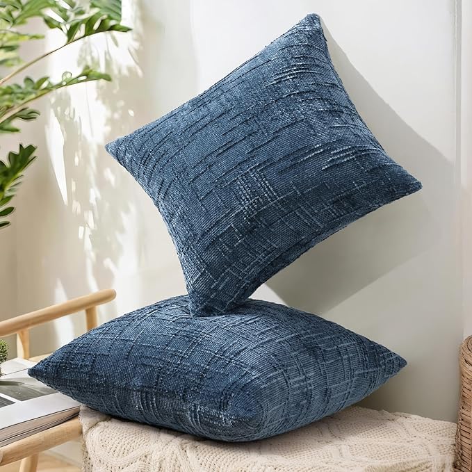 decorUhome Navy Blue Chenille Throw Pillow Covers 12x20 Set of 2 Thick Textured Slubby Couch Pillow Covers Farmhouse Accent Modern Neutral Decorative Pillow Cases for Bed Sofa Living Room
