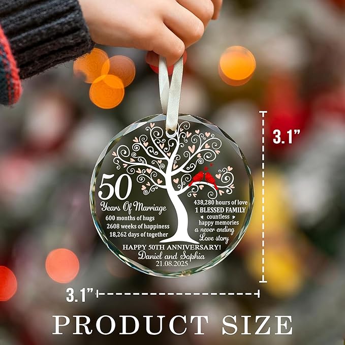 Personalized 50th Anniversary Christmas Ornament – Custom 50 Years Married Glass Keepsake for Couple, Husband and Wife, Parents – Golden Wedding Tree Decoration Gift Idea