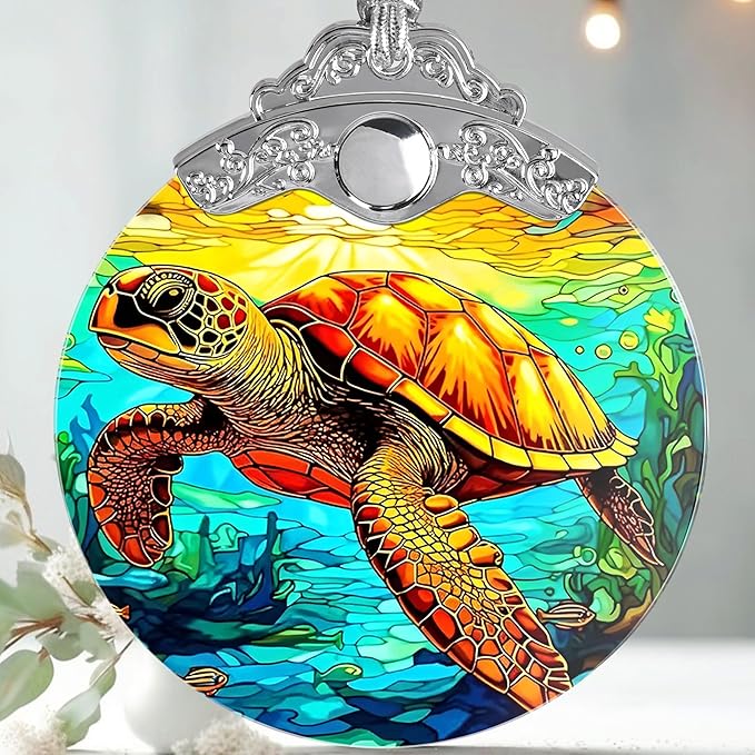 Stained Glass Christmas Ornament, Jocidea Sea Turtle Christmas Decorations, Christmas Tree Ornament, Sea Turtle Lovers Gifts, Holiday Decor and Xmas Gifts Ideas