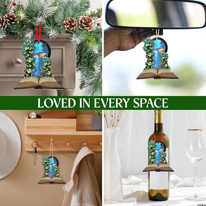 GEEMBI Book Lovers Gifts for Women - 2D Flat (Not 3D) Suncatcher Mushroom Christmas Ornaments 2025 - Bookish Gift for Readers Librarian, Christmas Ornament Gifts for Teacher, Fantasy Xmas Decorations