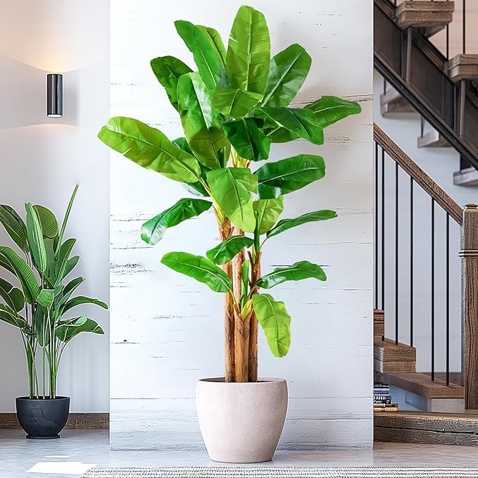 9FT Artificial Banana Tree Tall Fake Banana Leaf Plant Faux Banana Silk Tree Faux Banana Leaves for Home Swimming Pool Indoor Outdoor Patio Tropical Decor