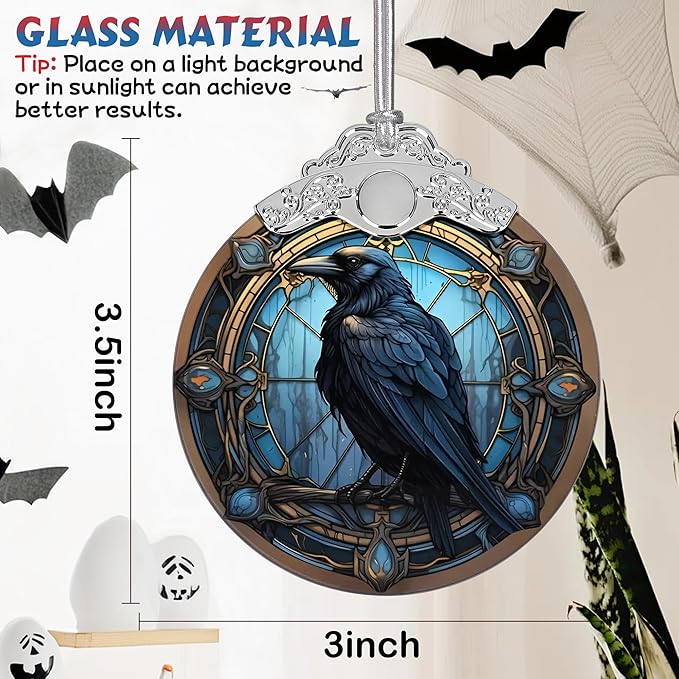 Christmas Ornament, Stained Glass Ornament, Christmas Decorations for Tree, Holiday Ornament, Unique Gift Idea - Crow in The Dark