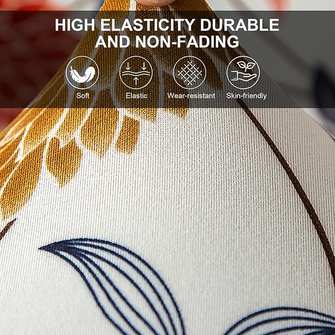 KRFOONN Stretch Ottoman Cover Slipcovers Rectangle Fit Length 39"-47" Footrest Stool Covers Printed Ottoman Cover for Foot Stool Furniture Protector with Non Slip Elastic Bottom, Color 14