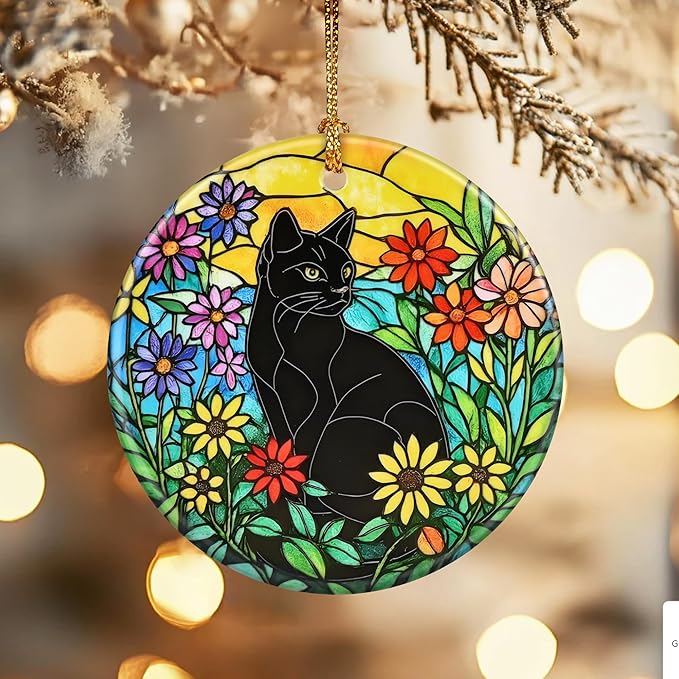 Christmas Ornaments, Dodosky 2.8in Ceramic Hanging Ornament, Xmas Decor, Christmas Tree Ornaments, Xmas Decorations for Tree, Holiday Ornament, Cat Lover Decor, Gifts for Cat Lovers for Women
