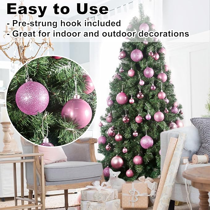 Bubblegun Pink 3.2" Large Christmas Balls - Christmas Tree Decoration Ornaments Shatterproof Hanging Balls for Birthday Halloween Holiday Wedding Decorations Set of 18pcs