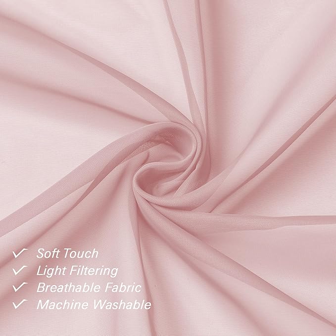 Lecloud Blush Pink Sheer Curtains 84 Inches Long 2 Panels Set, Light Filtering Window Curtains for Living Room Bedroom, Solid Voile French Door/Dining Room Drapes with Dual Rod Pocket, 40" W X 84" L