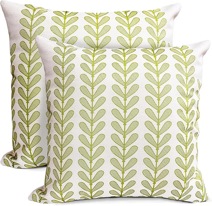 Decorative Throw Pillow Covers Set of 2 Grass Green Pillow Covers 22x22 Inch Throw Pillow Cover Linen Pillowcase Modern Boho Farmhouse Outdoor Pillow Covers for Couch Sofa Bed Living Room