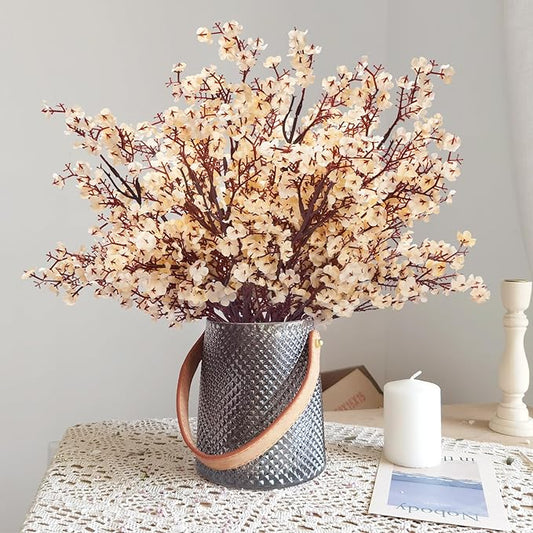 Yastouay 10 Pcs Fake Flowers Artificial Flowers, Real Touch Silk Flowers Faux Artificial Flowers for Decorations, Champagne Babys Breath Artificial Flowers Bulk for Spring Decor Floral Arrangement