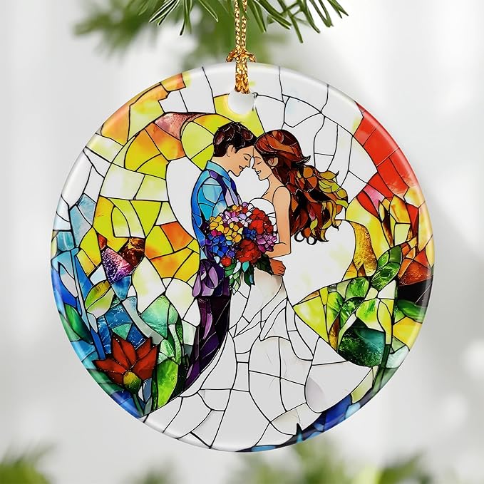 Romantic Couple Wedding Ornament, Dog Christmas Ornament – Christmas Tree Decor, Holiday Decoration, Stocking Stuffer, Festive Gift Idea, Gifts for Newlywed, Married Couple, Romantic Partner