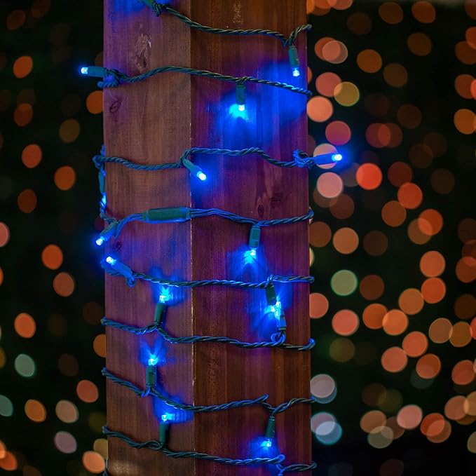 Novelty Lights 25 Feet 50 LED True Twinkle Blue Outdoor Christmas String, 100% Twinkle 5mm LED Lights on Green Wire, Commercial Grade UL Listed, Connectable End to End