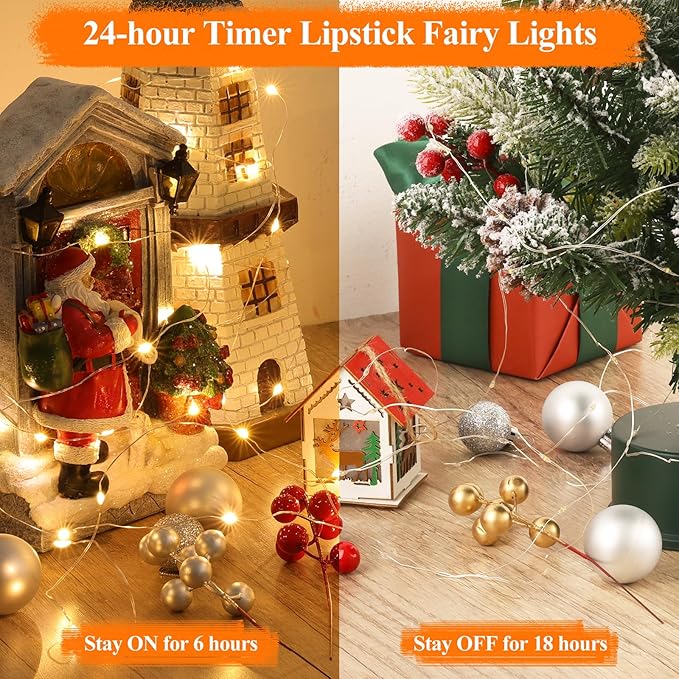 Lakumu 132FT(33 * 4) Fairy Lights Battery Operated, Rechargeable String Lights with Timer, LED Twinkle Lights for Bedroom, Christmas Decorations, Wedding, Centerpiece Table Decor Warm White