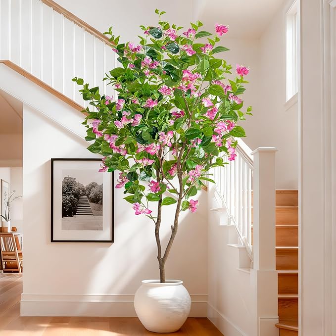 6FT Artificial Bougainvillea Tree Artificial Tree Tall Potted Fake Bougainvillea Trees for Outdoor Indoor Lifelike Potted Faux Plants with Wood Trunk and Flowers Office Wedding Home Decor