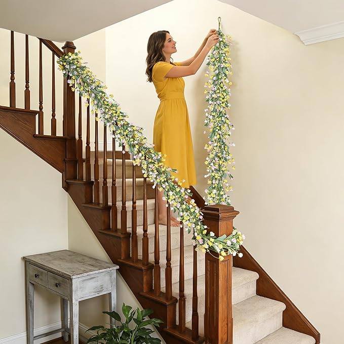Artgar Flower Garland 6Ft Spring/Summer Garland Floral Garlands for Mantle All Year Round Paper Garlands Decor for Indoor Outdoor Home Wedding Arch Porch Stair Backdrop Year Round Decor (Yellow)