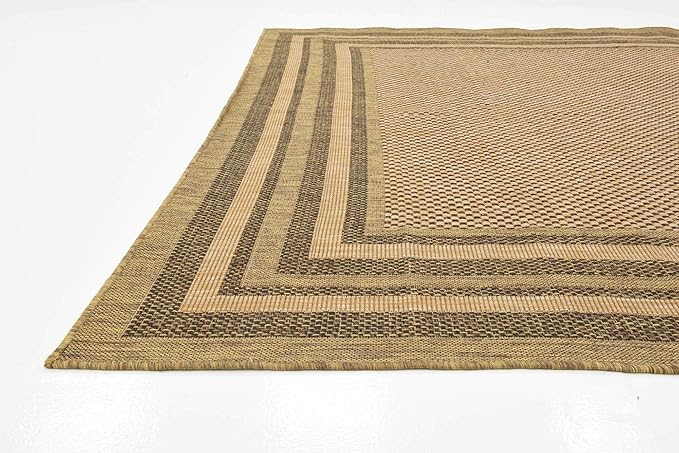 Unique Loom Outdoor Border Collection Area Rug - Multi Border (8' x 11' 4" Rectangle, Light Brown/ Brown)