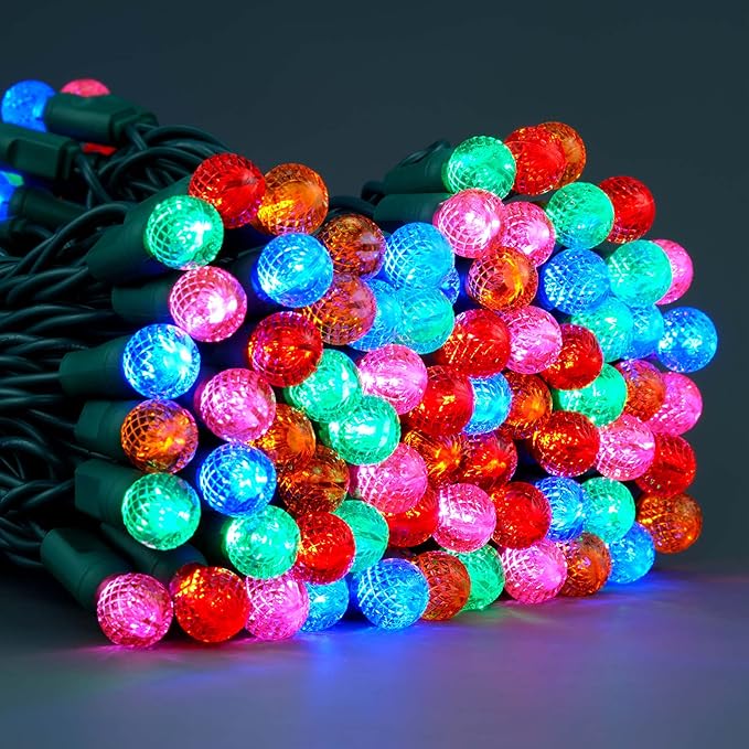 YULETIME Multicolor One-Piece G12 Raspberry Christmas Lights 140 Count 48 Feet, 2 Sets 70 LED 24 ft High Waterproof UL Certified String Light (Multicolor)