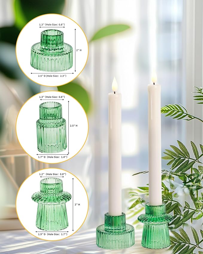 Homemory Colorful Glass Candle Holders,12 Pcs Green Tea Light Holders, Taper Glass Candlestick Holder, Votive Candle Holders for Tables Wedding Centerpieces, Shabbat, Home Decor, Christmas