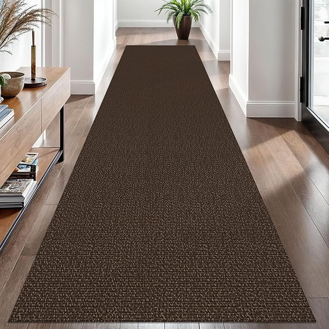 EARTHALL Washable Runner Rug 3x10 Ft Non Slip Runners for Hallways Long Cotton Rubber Backed Kitchen Runner Braided Indoor Floor Carpet Runners for Entryway, Hallway, Kitchen, Brown/Coffee