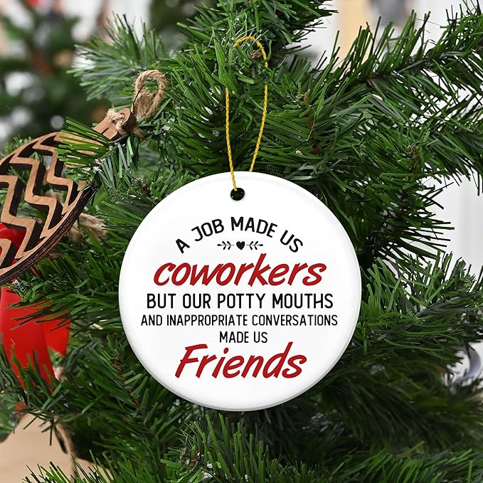 OASSIE Coworker Gifts for Friends Women - Ceramic Christmas Ornaments 2025 for Tree Decorations - Friend Gift for Coworker, Funny Office Gifts for Coworkers, Friends Ornament for Christmas Decorations