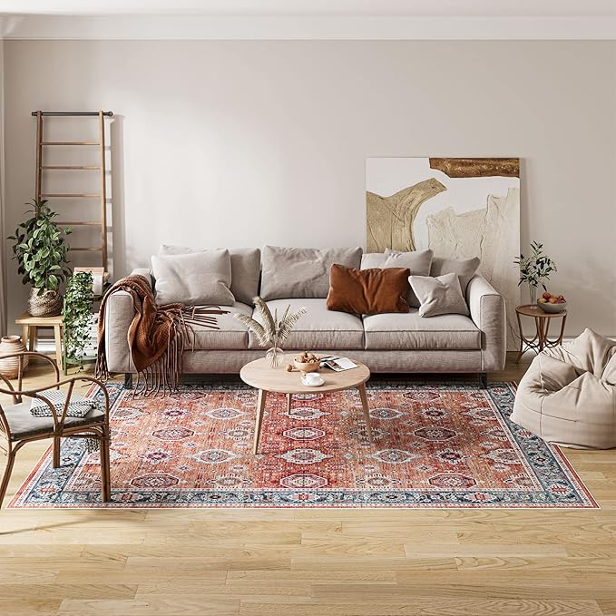 Dripex 8x10 Area Rugs - Stain Resistant Washable Rug Distressed Rugs for Living Room Dining Room Bedroom Anti-Slip Low-Pile and Soft Accent Rug Farmhouse Office Home Decor, Pet & Child Friendly