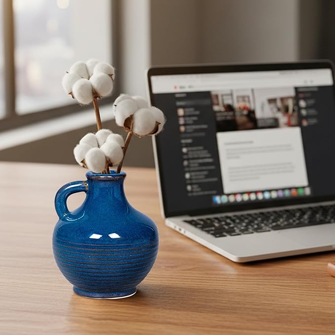Sunddo Blue Ceramic Flower Vase, 6 Inch Small Modern Vase, Decorative Vases for Home Decor, Farmhouse Decor, Centerpieces, Entryway Living Room Dining Table Kitchen Decor