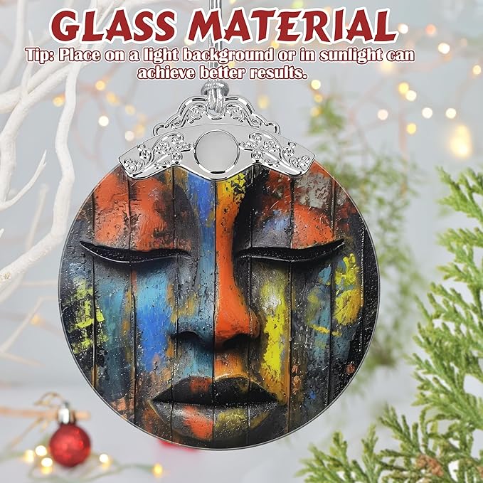 3" Stained Glass Christmas Decoration, Christmas Ornaments, Heirloom Keepsake, Gift Exchange, Gift Idea, Bauble Present - African Mask