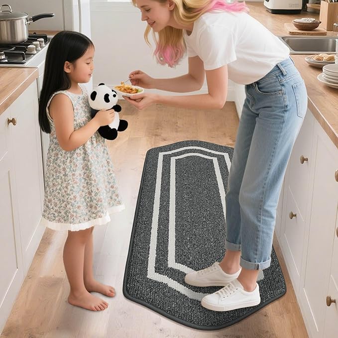 COSY HOMEER Long Kitchen Floor Mats for in Front of Sink Super Absorbent Kitchen Rugs and Mats 24"x48" Non-Skid Kitchen Mat Standing Mat Washable,Polypropylene,Dark Grey,Frame