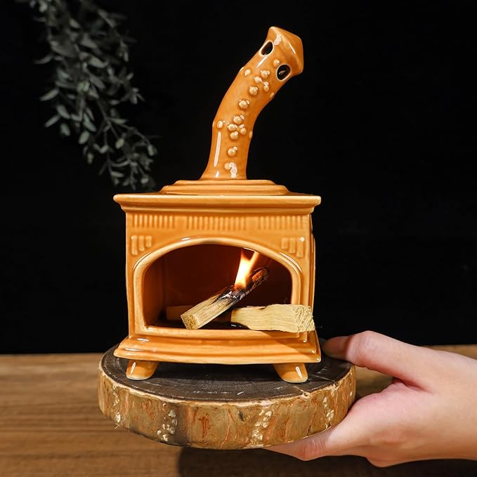 Ceramic Palo Santo Holder and Mini Chiminea Smudge Bowl | Versatile Burner for Sage Sticks, Incense Cones, Copal and Candles | Suitable for Yoga, Meditation and Mindfulness Practices