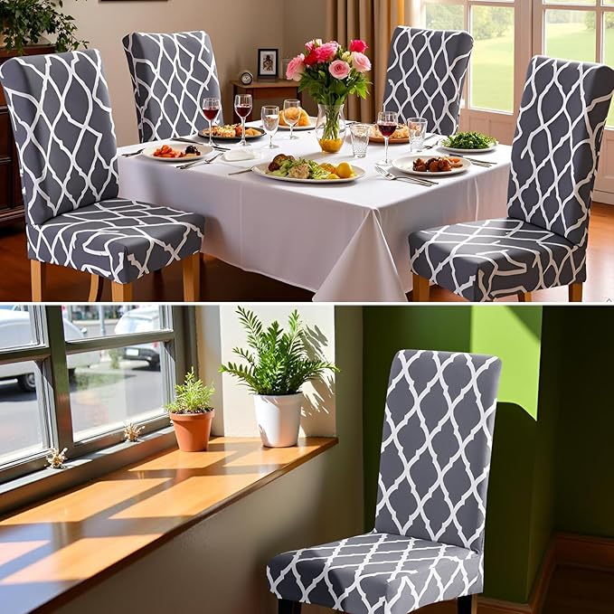 Dioxide High Stretch Chair Covers for Dining Chairs, Washable Dining Chair Covers Set of 6, Soft Kitchen Chairs Seat Covers, Parsons Chair Slipcovers Protectors for Home Hotel Restaurant Banquet