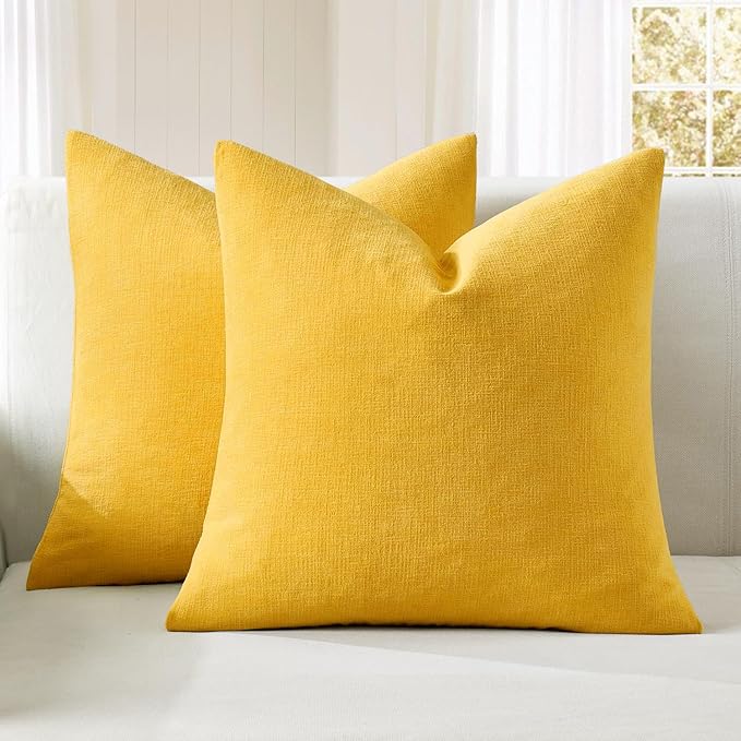 MIULEE Yellow Couch Pillow Covers 18x18 Inch, Set of 2 Soft Chenille Decorative Square Throw Pillow Covers Farmhouse for Sofa Living Room Bed