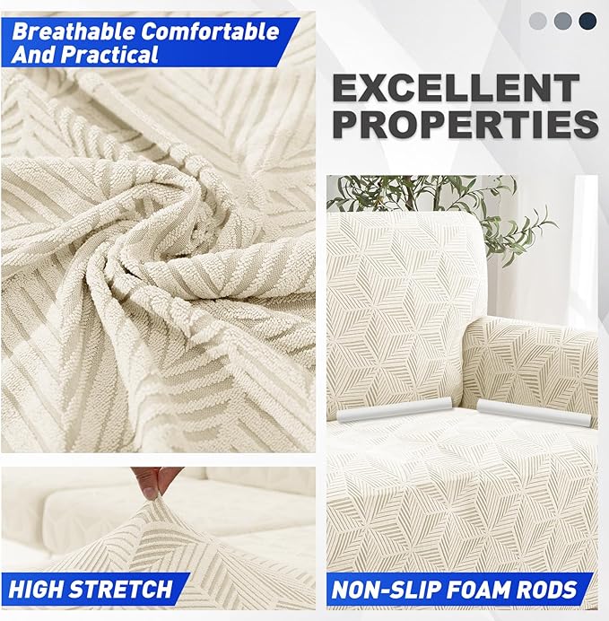 YEMYHOM 1 Piece Stretch Oversized Couch Covers for 4 Seat, Jacquard Extra Large Sofa Cover with Non-Slip Elastic Bottom, Thickened Slipcover Furniture Protector for Dogs Pets (X-Large, Beige）