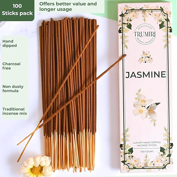 Jasmine Incense Sticks - Pack of 100 Inscents-Sticks - Inciensos Aromaticos para La Casa - Made with Natural Insence Ingredients - Scented Insense Non Toxic Incents