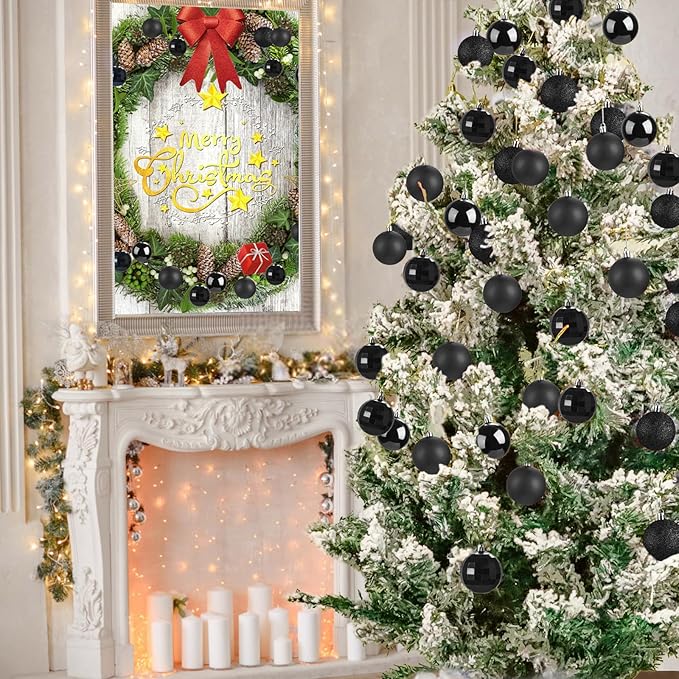 Aitsite 24ct Christmas Tree Ornaments Set 1.57 inches Mini Shatterproof Holiday Ornaments Balls for Christmas Decorations (Black)
