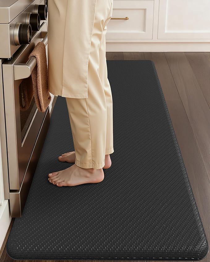 Color&Geometry 0.71" Extra Thick Anti Fatigue Cushion Kitchen Floor Mat,Easy Clean, Water & Oil Proof, Non Slip, Foam Padded Runner Rug for Front Sink,20"x 47" Black (2.0 Version)