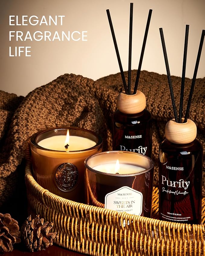 M&SENSE Bamboo Reed Diffuser: 6.3 fl oz Non-Toxic Aroma Set with Sticks, Light & Subtle Fragrance, Long-Lasting Natural Essential Oil Gifts for Bedroom, Shelf Decor & Small Spaces