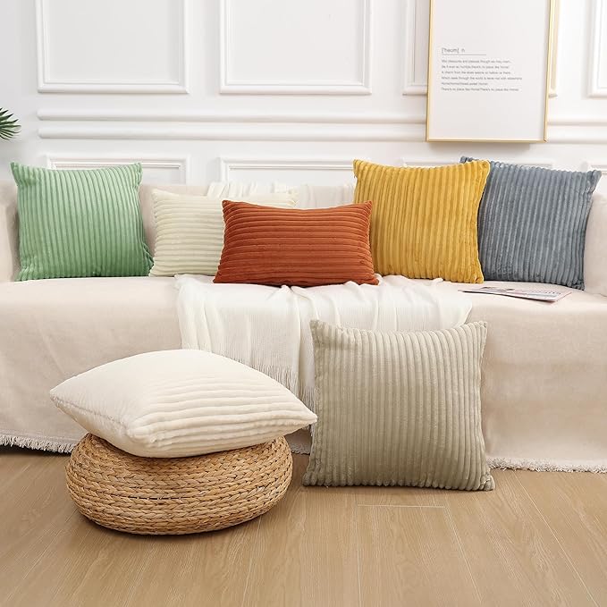 Simmore Decorative Christmas Throw Pillow Covers 20x20 Set of 2, Soft Natural Plush Flannel Double-Sided Fluffy Couch Pillow Covers for Sofa Living Room, Cream White