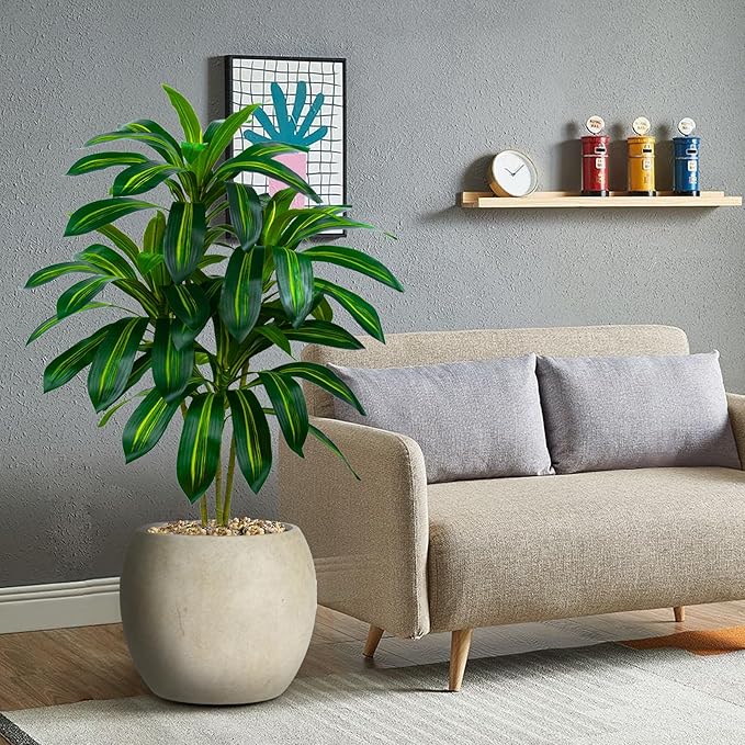 2 Pack Artificial Dracaena Tree-4FT Fake Plants with White Planter-Artificial Plants Indoor Floor Plant in Pot-Tropical Fake Yucca Potted Tree for Home Office Living Room Decor