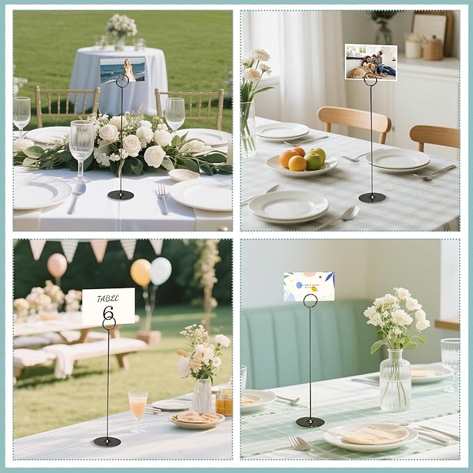 ERYTLLY 16PK Place Card Holders 12 Inch Table Number Holders Table Card Holders Steel Card Holders for Birthdays,Weddings,Photos, Food Signs, Memo Notes, Restaurants (Black)