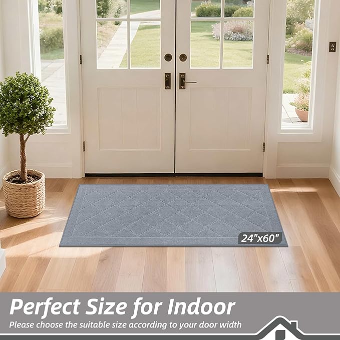 BEQHAUSE Dirt Trapper Door Mat 24" x 60", Doormat Non-Slip Entryway Rugs Washable, Dog Door Mat Stain Resistant and Absorbent Welcome Floor Mat for Front Back Door, Muddy Wet Shoes & Paws, Grey