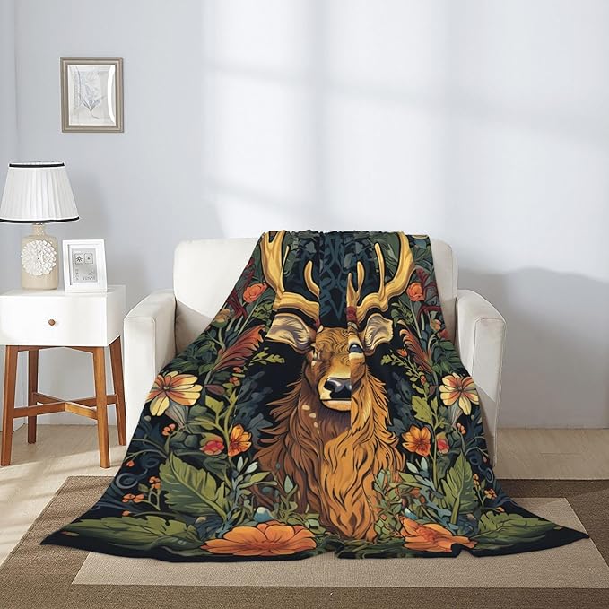 Deer Throw Blanket Soft Plush Fleece Blankets Warm Cozy Lightweight Fuzzy Blanket for Bed Sofa Couch Home Decor 80"X60"