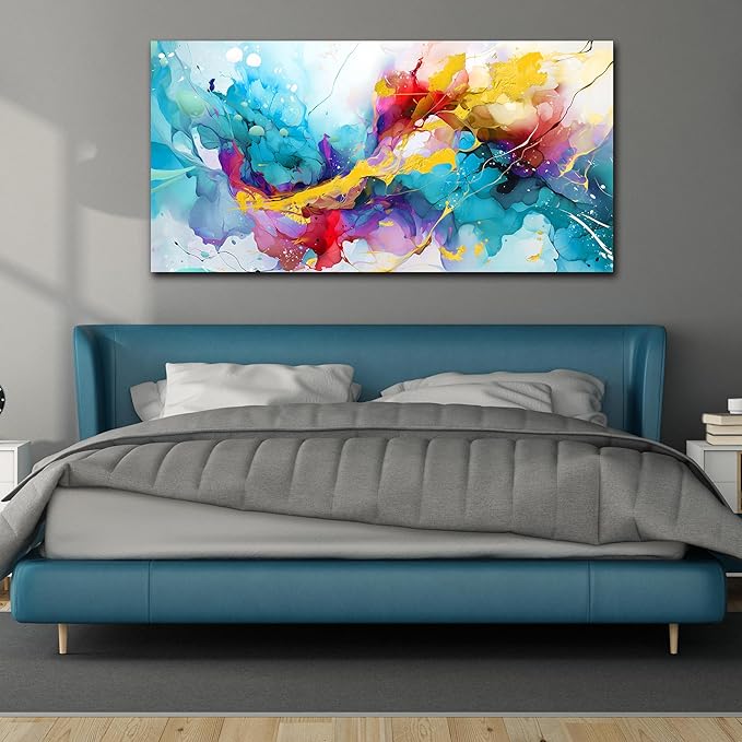 Abstract Canvas Wall-Art for Living Room - Colorful Wall Art Bedroom Office Artwork Wall Decor Ready to Hang Size 24" x 48"