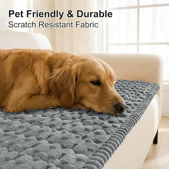 Smiry Pet Couch Cover for 3 Cushion Sofa, Non-Slip Fuzzy Couch Cover for Dogs Washable, Thick Soft Sofa Slipcovers Cushion Protector Pet Friendly (Grey, 27.6" x 70.9")
