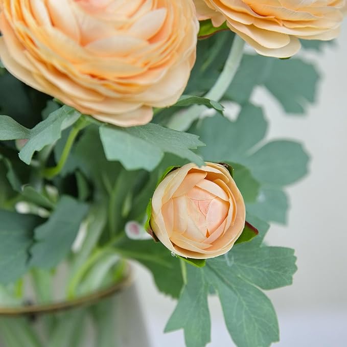 Artificial Ranunculus Flowers with Real Touch Stem,Silk Ranunculus Flowers (Champagne, 10pcs)