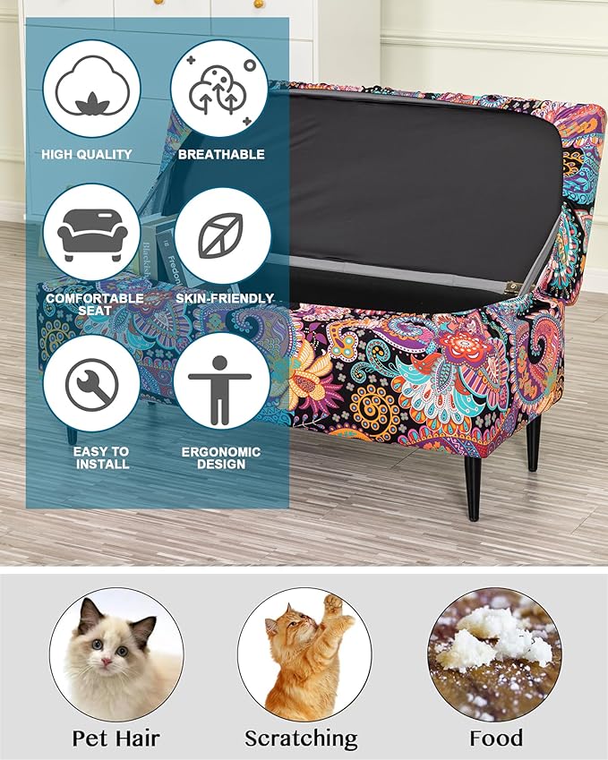 CRFATOP Printed Rectangle Ottoman Stool Cover Stretch Folding Storage Footstool Bench Slipcovers Upholstered Foot Chest Chair Covers Washable Entryway Furniture Protector with Elastic Bands,L,15