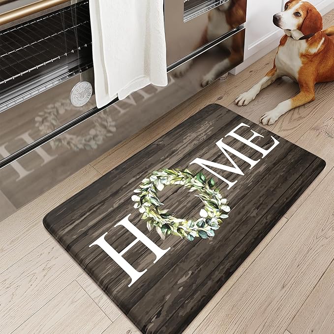 KIMODE Anti Fatigue Kitchen Mat for Floor, 17.3"x29" Farmhouse Kitchen Rug Non Slip, Cushioned Padded Kitchen Floor Mat, Comfort Waterproof Standing Mat for Laundry, Office, Sink, Desk Brown